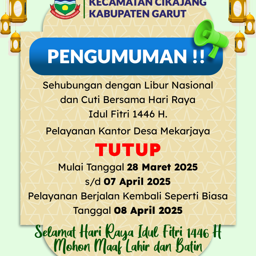JADWAL PELAYANAN SELAMA HARI RAYA IDUL FITRI